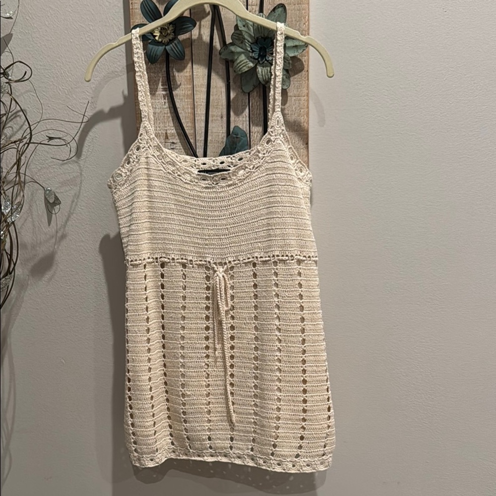 INC Knit Cream Crochet Tank Top size medium pre owned